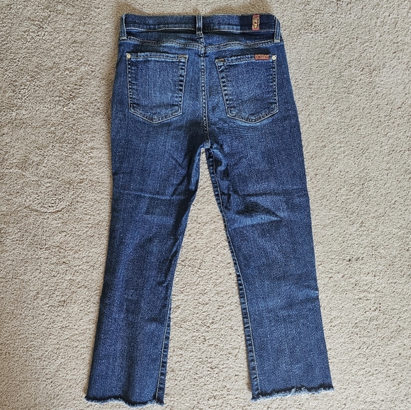 7 For All Mankind 27 Cropped Bootcut Dark Blue Straight Jeans - Picture 4 of 7